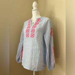 Beautiful Vilagallo embroidered, light blue linen blouse. EU size 40